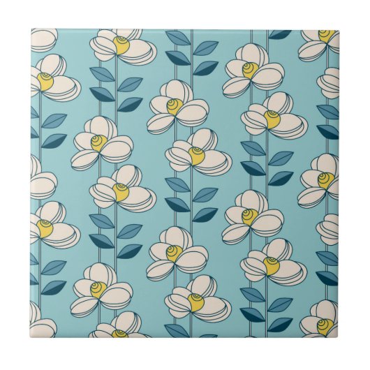 世紀半ばのモダンな花葉パターン タイル (正面)
