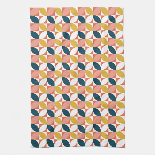 世紀半ばのモダンな葉パターン キッチンタオル (縦)