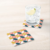 世紀半ばのモダンな葉パターン スクエアペーパーコースター (インサイチュ)