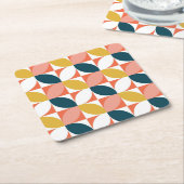 世紀半ばのモダンな葉パターン スクエアペーパーコースター (アングル)
