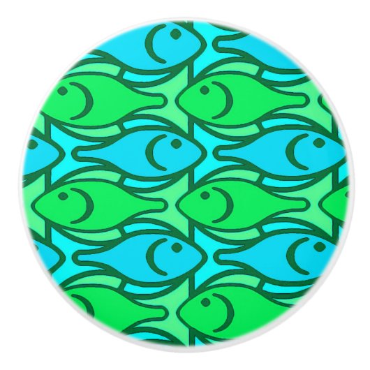 世紀半ばのモダンな魚、ヒスイ緑 セラミックノブ (正面)