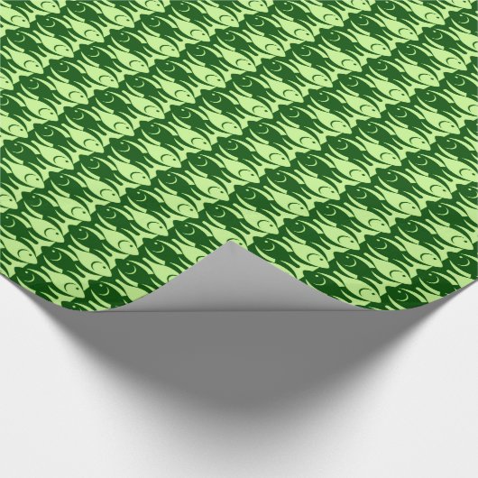 世紀半ばのモダンな魚、ライムおよび深緑色 ラッピングペーパー (角)