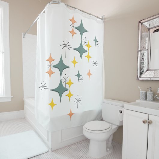 世紀半ばのモダンなEamesの原子スターバストのダイヤモンド シャワーカーテン (インサイチュ)