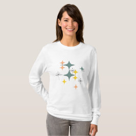 世紀半ばのモダンなEamesの原子スターバストパターン Tシャツ