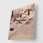 世紀半ばのモダンの建築 スクエア壁時計 (傾斜)