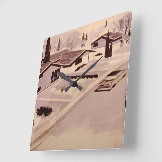 世紀半ばのモダンの建築 スクエア壁時計 (傾斜)