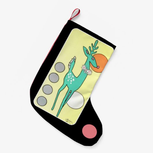 世紀半ばのモダンの抽象芸術のクリスマスのトナカイ スモールクリスマスストッキング (正面 (吊り時))