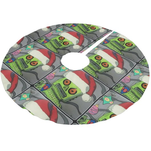 世紀半ばのモダンの抽象芸術のクリスマスのロボット ブラッシュドポリエステルツリースカート (アングル)