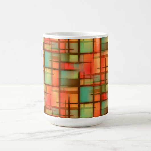 世紀半ばのモダンの抽象芸術の格子縞の赤い青緑 コーヒーマグカップ (中央)