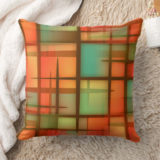 世紀半ばのモダンの抽象芸術の格子縞の青緑の赤 クッション (ブランケット)