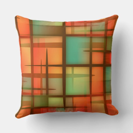 世紀半ばのモダンの抽象芸術の格子縞の青緑の赤 クッション (裏面)