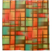 世紀半ばのモダンの抽象芸術の格子縞の青緑の赤 シャワーカーテン (正面)