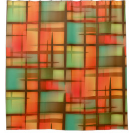 世紀半ばのモダンの抽象芸術の格子縞の青緑の赤 シャワーカーテン