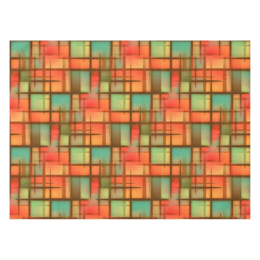 世紀半ばのモダンの抽象芸術の格子縞の青緑の赤 テーブルクロス (正面(横))