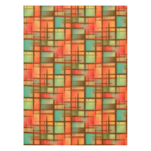 世紀半ばのモダンの抽象芸術の格子縞の青緑の赤 テーブルクロス (正面)