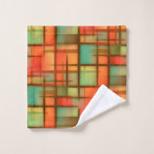 世紀半ばのモダンの抽象芸術の格子縞の青緑の赤 バスタオルセット (ウォッシュタオル)