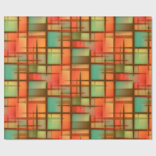 世紀半ばのモダンの抽象芸術の格子縞の青緑の赤 ラッピングペーパー (フラット)