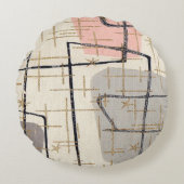 世紀半ばのモダンの抽象芸術の生地の円形の枕 ラウンドクッション (正面)