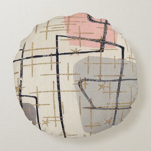 世紀半ばのモダンの抽象芸術の生地の円形の枕 ラウンドクッション (裏面)