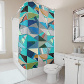 世紀半ばのモダンの抽象芸術、ターコイズ及びニュートラル シャワーカーテン (インサイチュ)