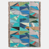 世紀半ばのモダンの抽象芸術、ターコイズ及びニュートラル スローブランケット (正面縦)