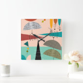 世紀半ばのモダンの時計 スクエア壁時計 (ホーム)