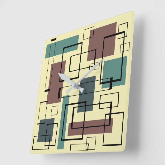 世紀半ばのモダンの長方形 スクエア壁時計 (傾斜)