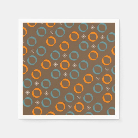 世紀半ばのモダン、楕円形は、ティール（緑がかった色）のオレンジブラウンを主演します スタンダードカクテルナプキン (正面)