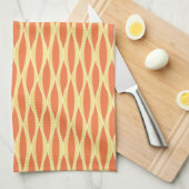 世紀半ばのリボンのプリント-オレンジおよび黄色 キッチンタオル (四つ折り)