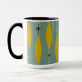 世紀半ばの楕円形のスターバストは、ティール(緑がかった色)の金ゴールド縞で飾ります マグカップ (左)