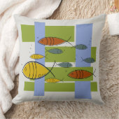 世紀半ばの灰色のモダンなレトロの魚の水泳 クッション (ブランケット)