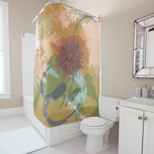 世紀半ばの花柄の抽象芸術の赤面のミントの緑金ゴールド シャワーカーテン (インサイチュ)
