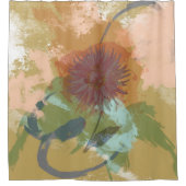 世紀半ばの花柄の抽象芸術の赤面のミントの緑金ゴールド シャワーカーテン (正面)