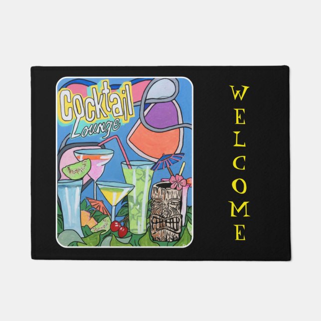 世紀半ばのaのモダンな熱帯Tikiのラウンジの絵画 ドアマット (正面)