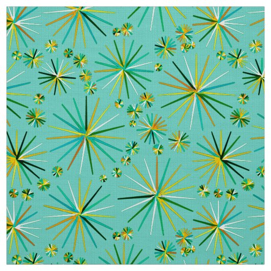 世紀半ばのSputnikパターン、海の泡の緑 ファブリック (見本)