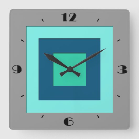 世紀半ばは青い正方形-及び灰色/灰色を層にしました スクエア壁時計 (正面)