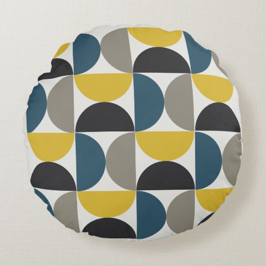 世紀半ばターマーモダンガンメタルとブルー ラウンドクッション (正面)