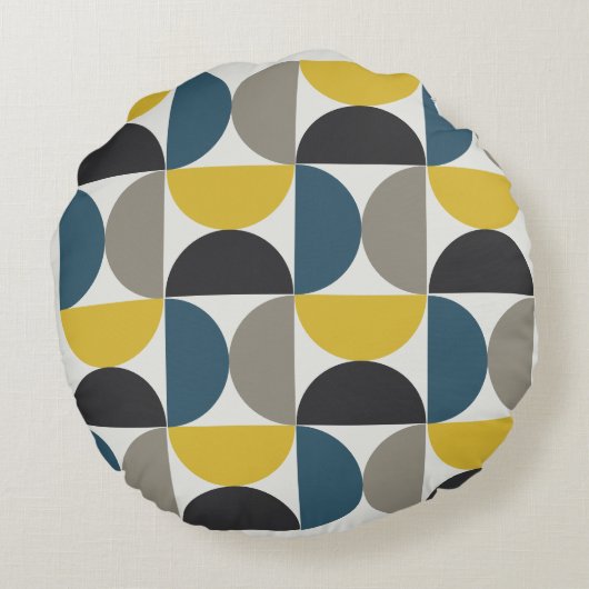 世紀半ばターマーモダンガンメタルとブルー ラウンドクッション (裏面)