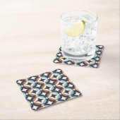 世紀半ばモダンなブラウン及びティール（緑がかった色）パターン スクエアペーパーコースター (インサイチュ)