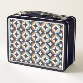 世紀半ばモダンなブラウン及びティール（緑がかった色）パターン メタルランチボックス (裏面)