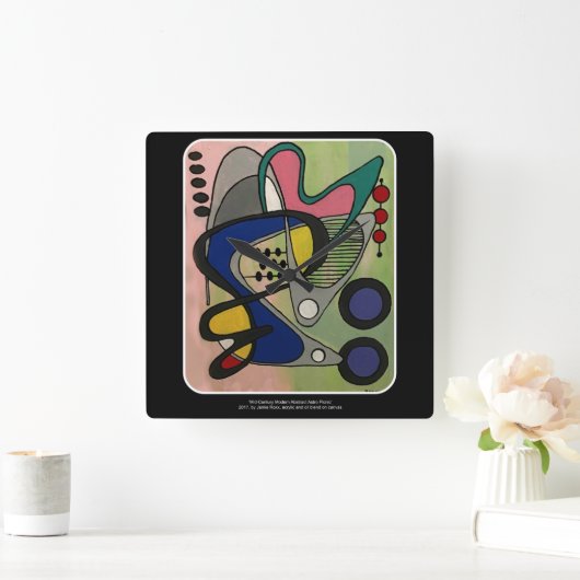 「世紀半ばモダンな抽象芸術、絵を描くAstroのピクニック」の スクエア壁時計 (ホーム)