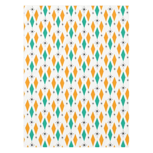 世紀半ばモダンな時代のダイヤモンドのオレンジのターコイズ テーブルクロス (正面)