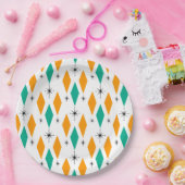 世紀半ばモダンな時代のダイヤモンドのオレンジのターコイズ ペーパープレート (パーティー)