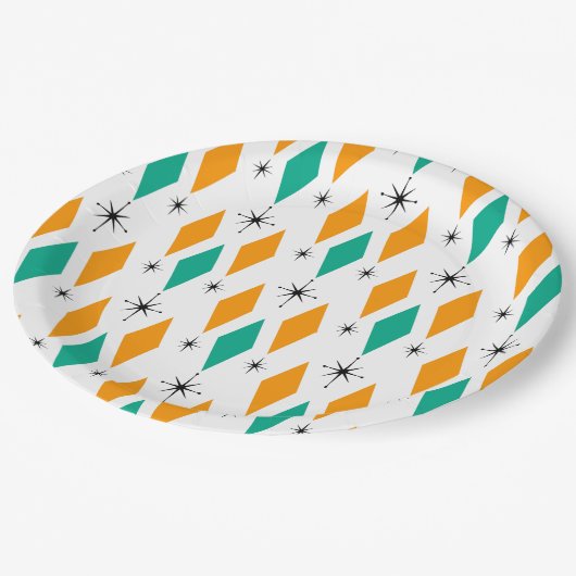 世紀半ばモダンな時代のダイヤモンドのオレンジのターコイズ ペーパープレート (アングル)