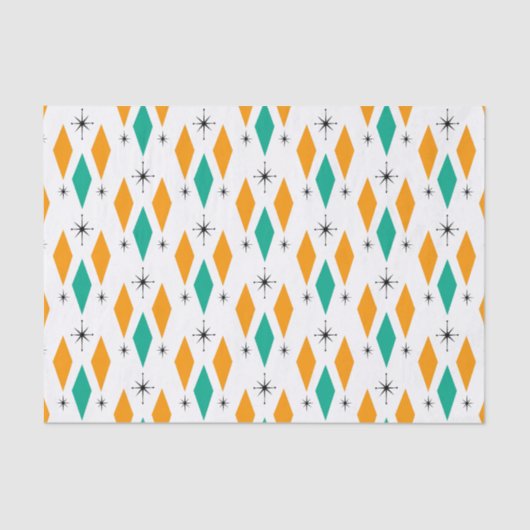 世紀半ばモダンな時代のダイヤモンドのオレンジのターコイズ 薄葉紙 (正面)