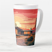 世紀半ばモダンの夕日 カフェラテマグ (右アングル)