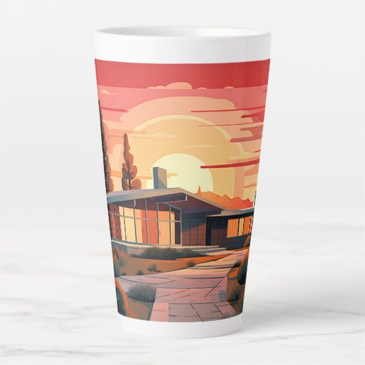 世紀半ばモダンの夕日 カフェラテマグ (正面)
