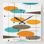 世紀半ばモダンの抽象芸術 スクエア壁時計 (正面)