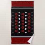 世紀半ばモダンの赤、黒、灰色 ビーチタオル (正面)