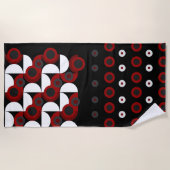 世紀半ばモダンの赤、黒、灰色 ビーチタオル (正面)